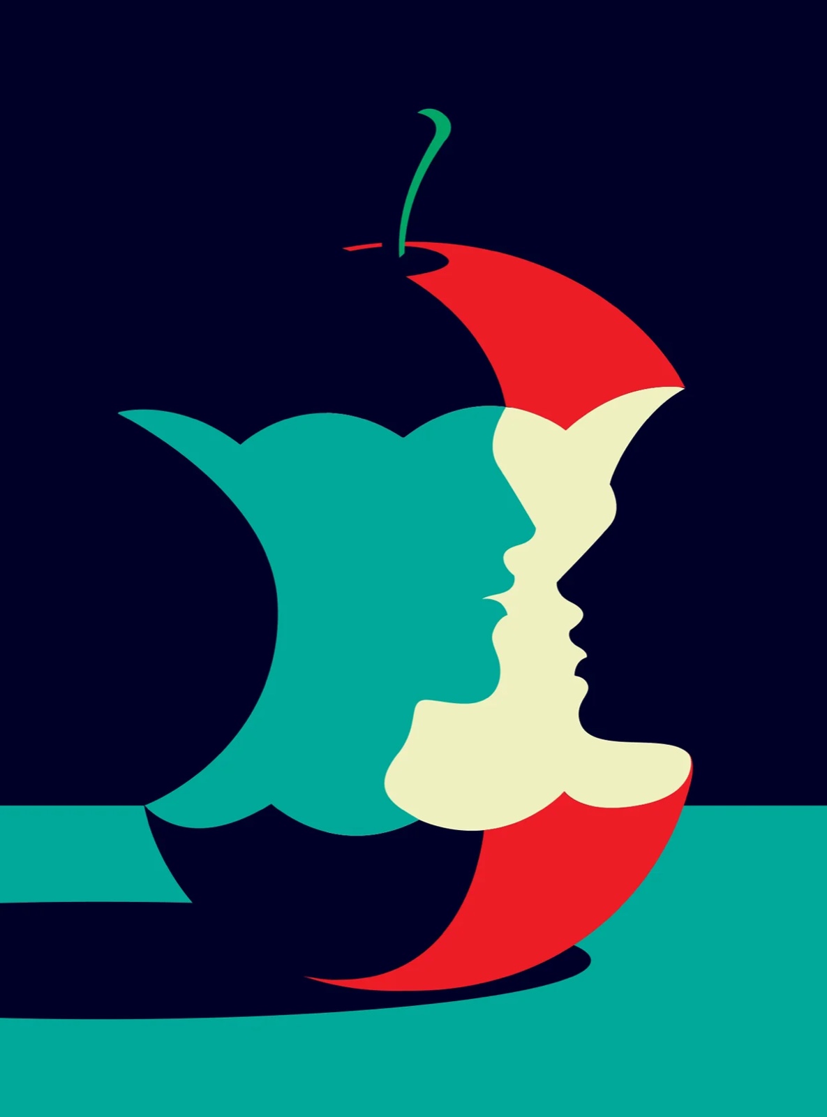 Malika Favre, two profiles in a bitten apple