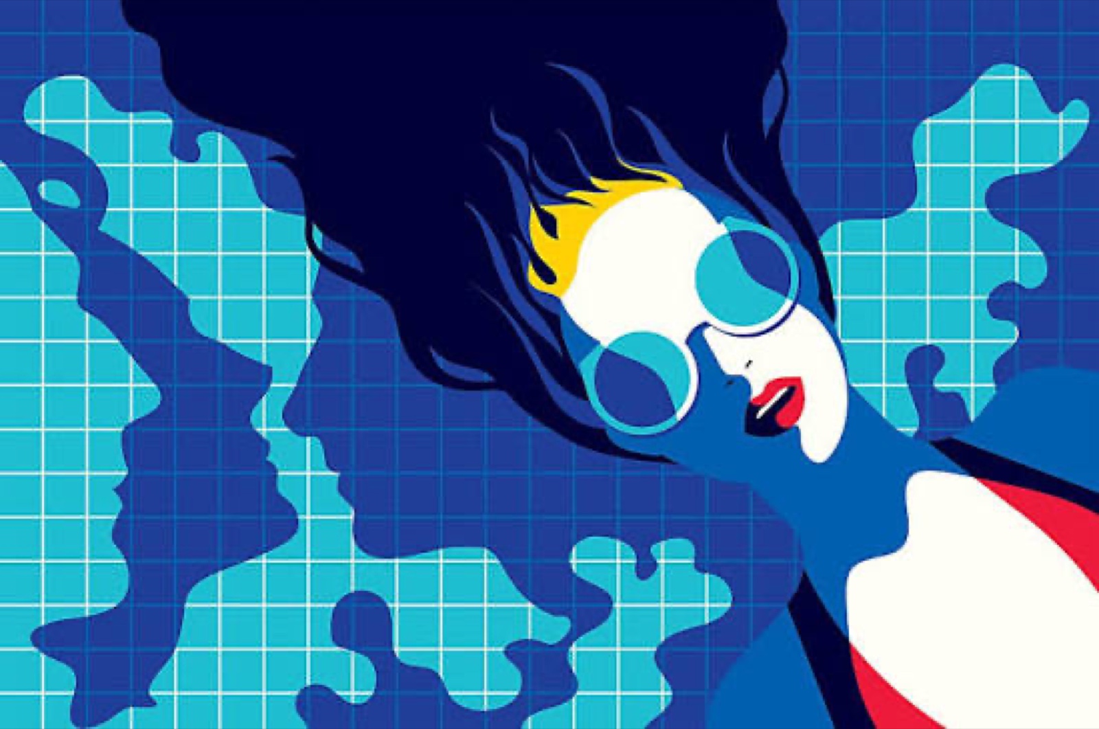 Malika Favre, a swimmer in sunglasses on blue tiles