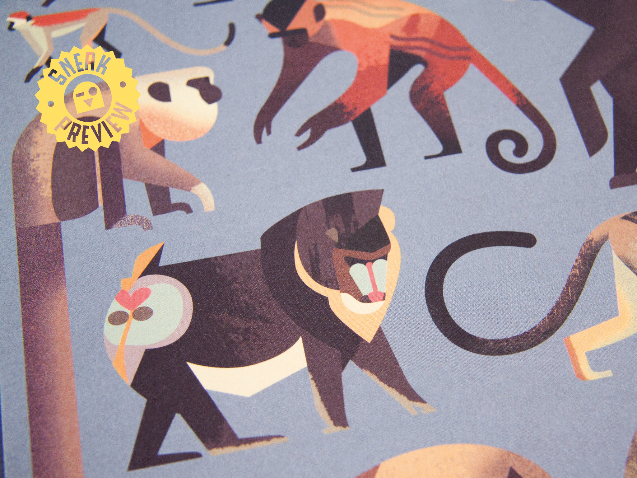 Owen Davey, Mad About Monkeys, monkeys on a blue ground