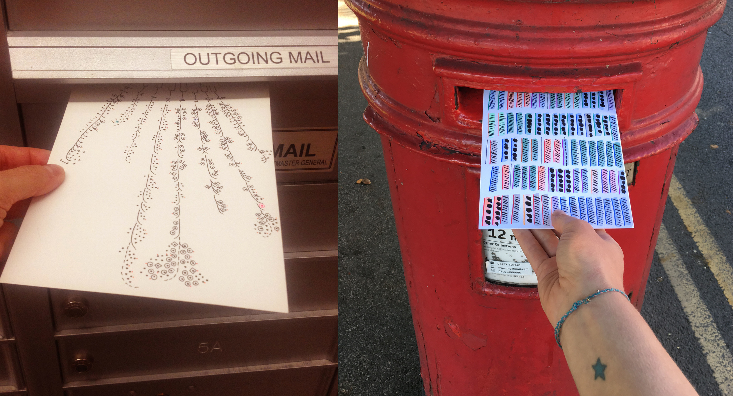 Dear Data postcards entering mailboxes in New York and London