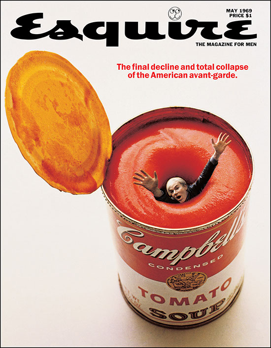 Esquire, May 1969: Andy Warhol drowning in a Campbell's soup can