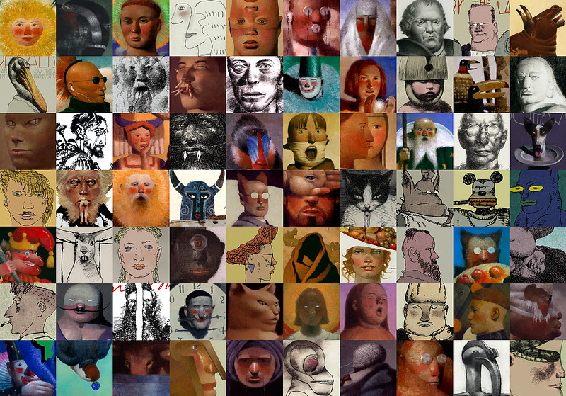 Grid of Brad Holland paintings and drawings