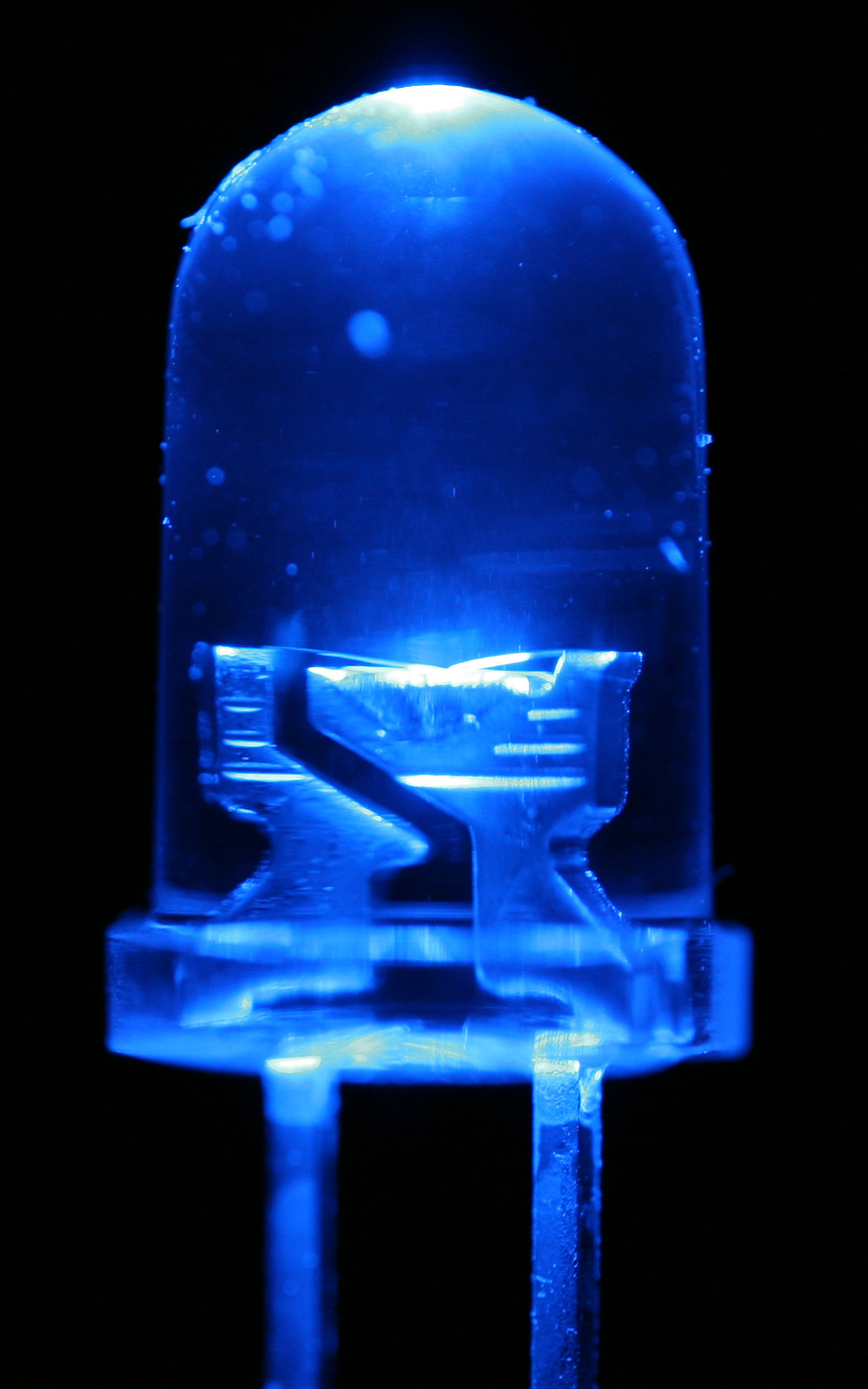 A lit blue LED