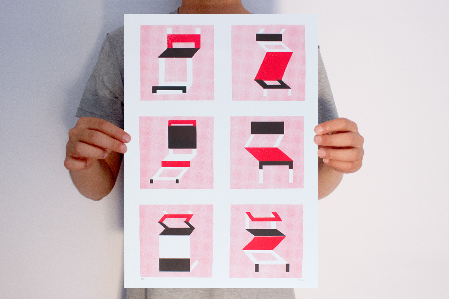 A two-color risograph print up close