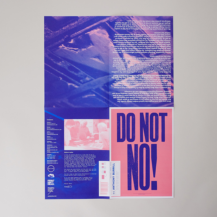 Posterzine unfolded, printed in blue and pink, with DO NOT NO! in large type