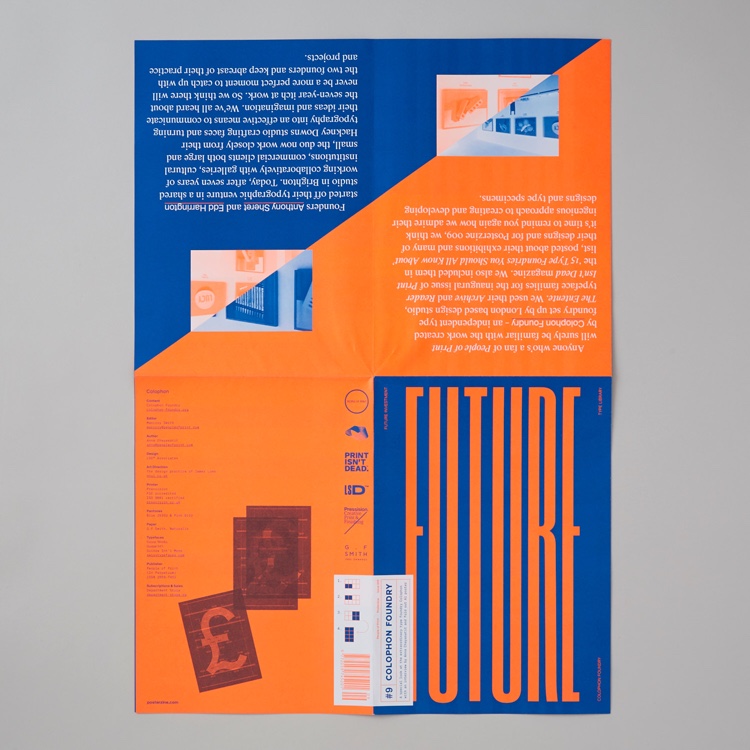 Posterzine unfolded, printed in orange and blue