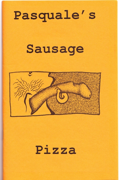 A zine cover printed in black on orange paper