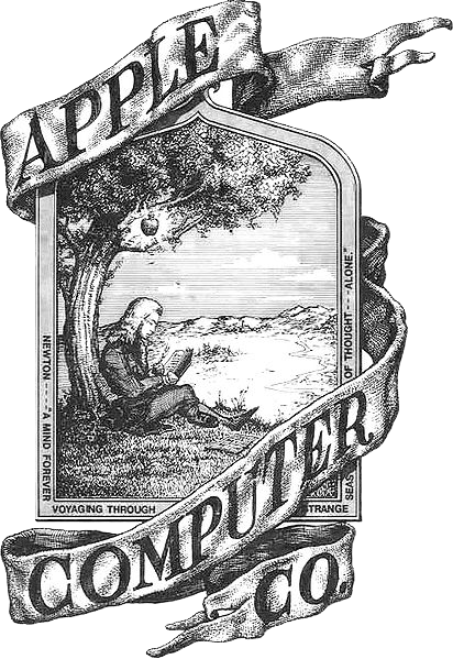 Apple's first logo: Isaac Newton under an apple tree, in pen and ink