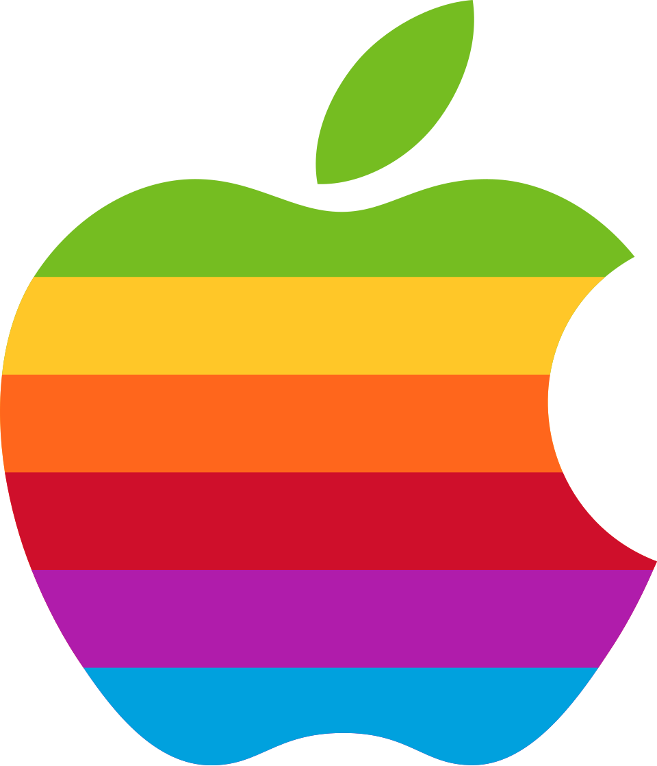 The 1977 Apple logo: a bitten apple in rainbow stripes