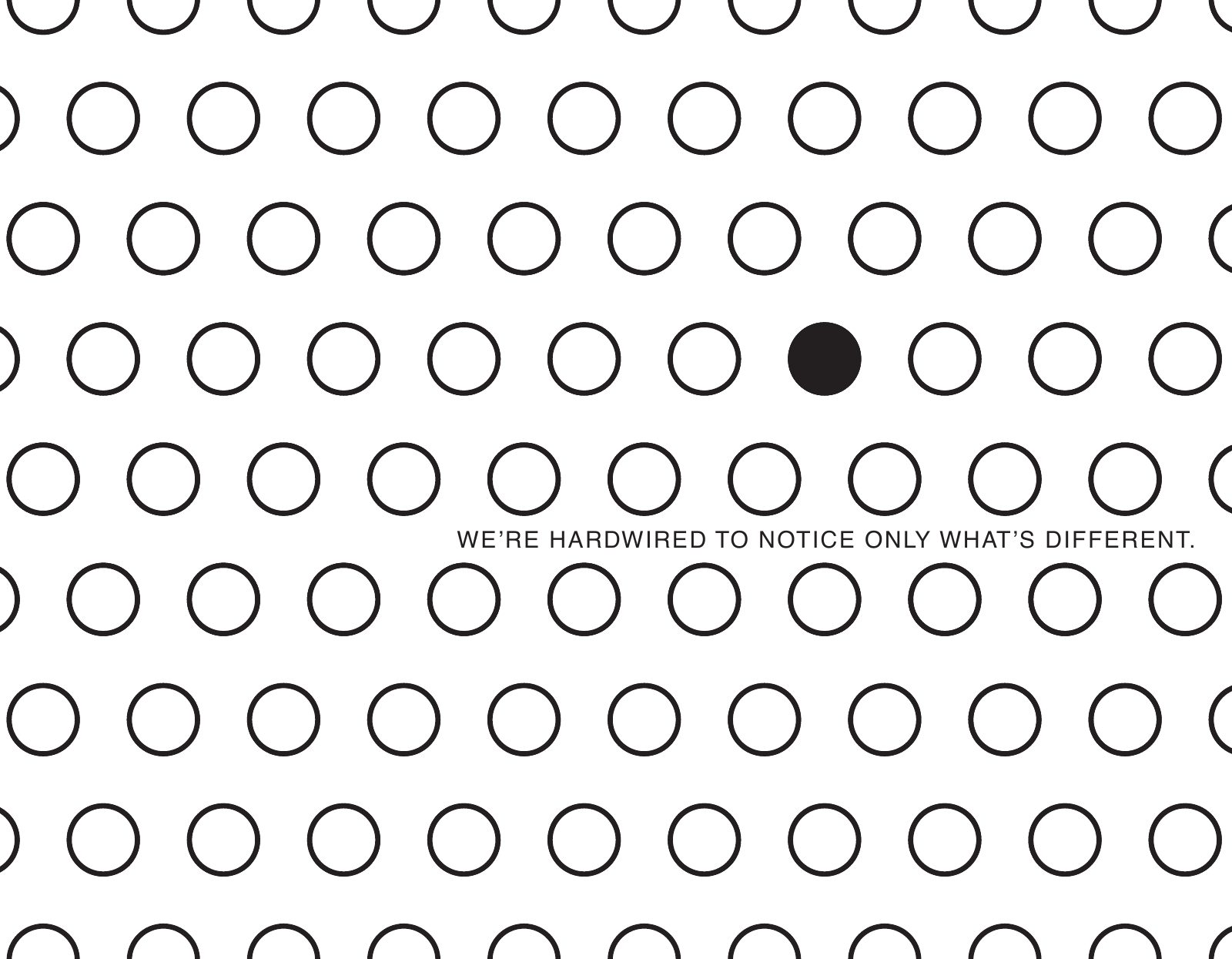 A grid of open circles with one filled in