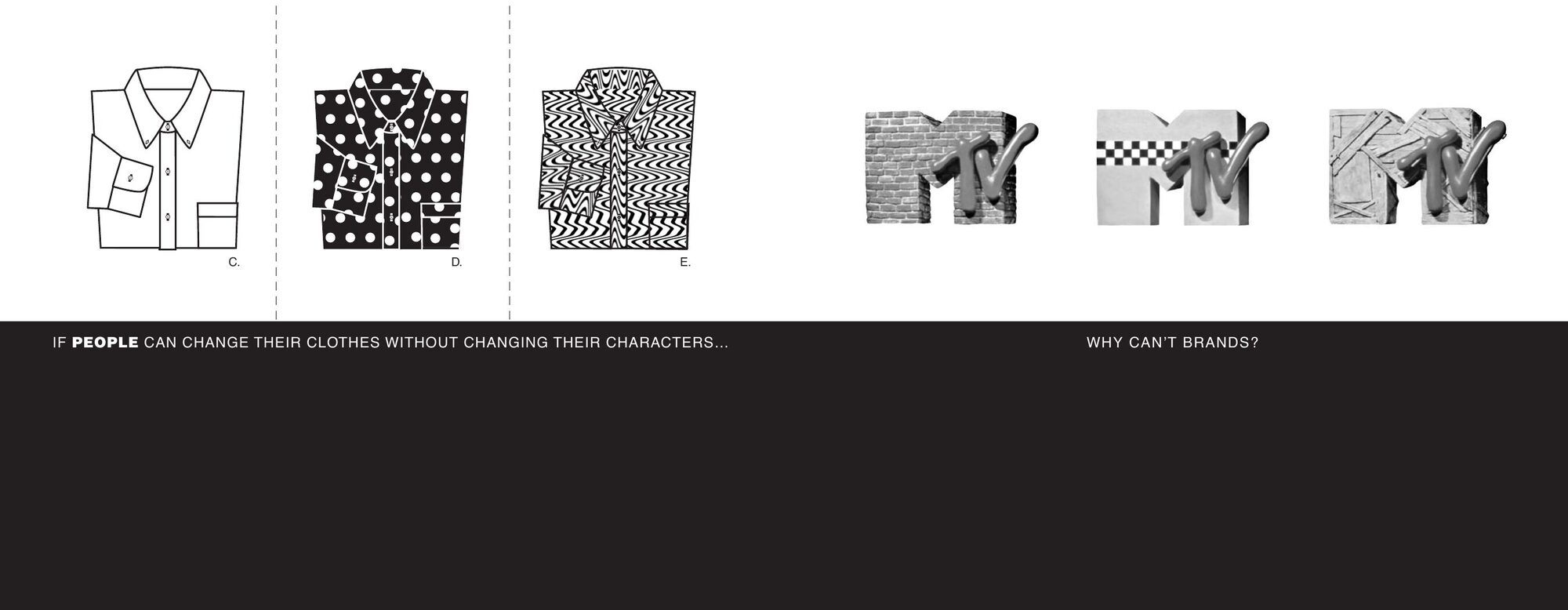 Three shirts, then three versions of the MTV logo