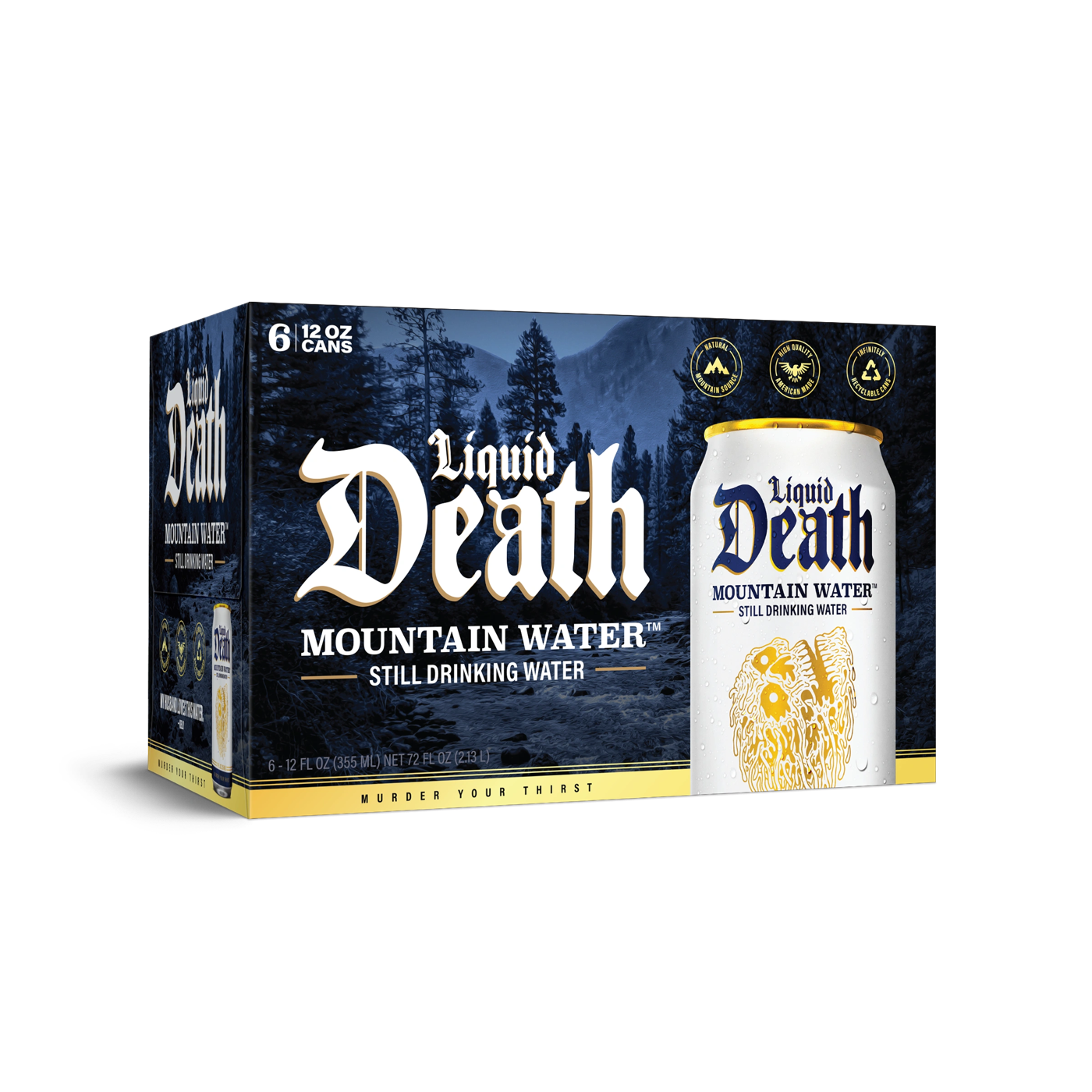 Liquid Death water in tall cans