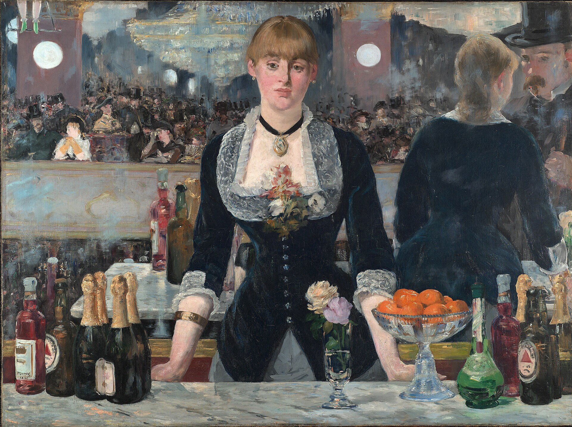 Manet, A Bar at the Folies-Bergère, with Bass bottles on the bar
