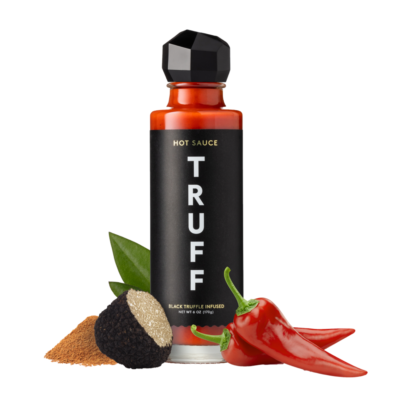 Truff hot sauce in a faceted bottle