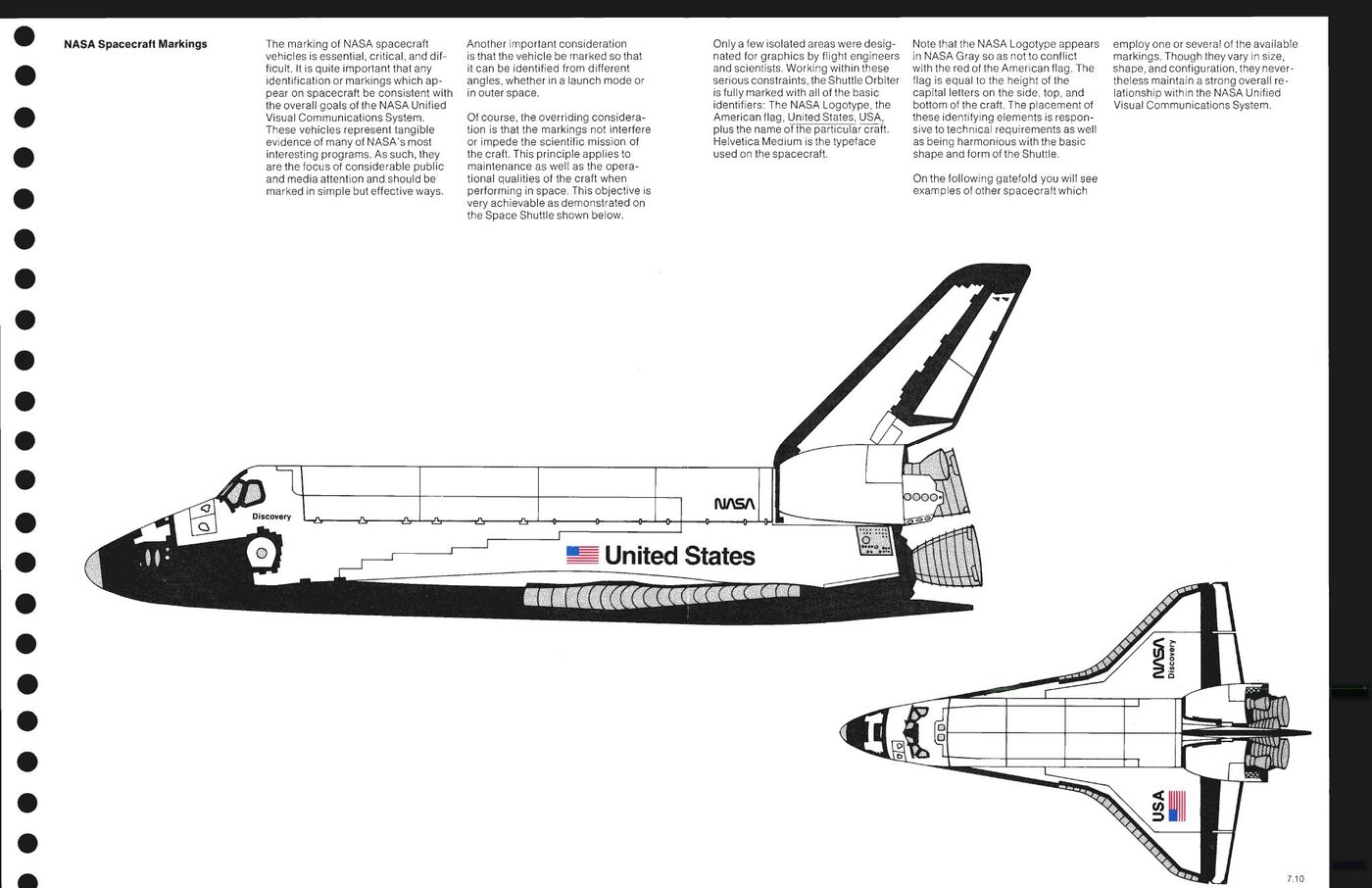 Space Shuttle drawings showing where the logotype and flag go